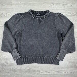Scoop Womens Sweater XL Acid Wash Gray Puff Shoulder Long Sleeve Cotton Pullover